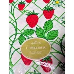 VTG Lot Of 2 Hallmark Paper Tablecloth Strawberry Patch 60 x 102 Cottagecore